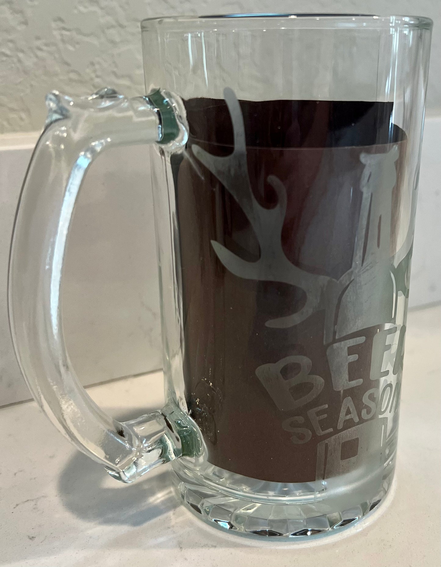 Beer Season etched glass beer mug