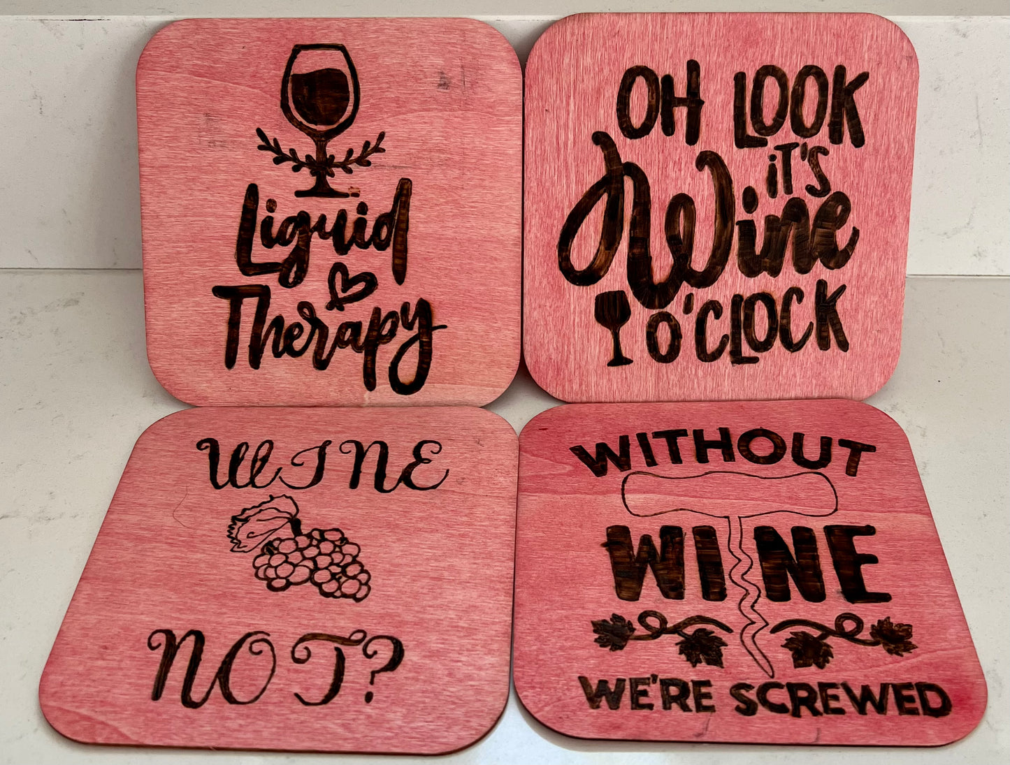 Set of 4 wood burned coasters