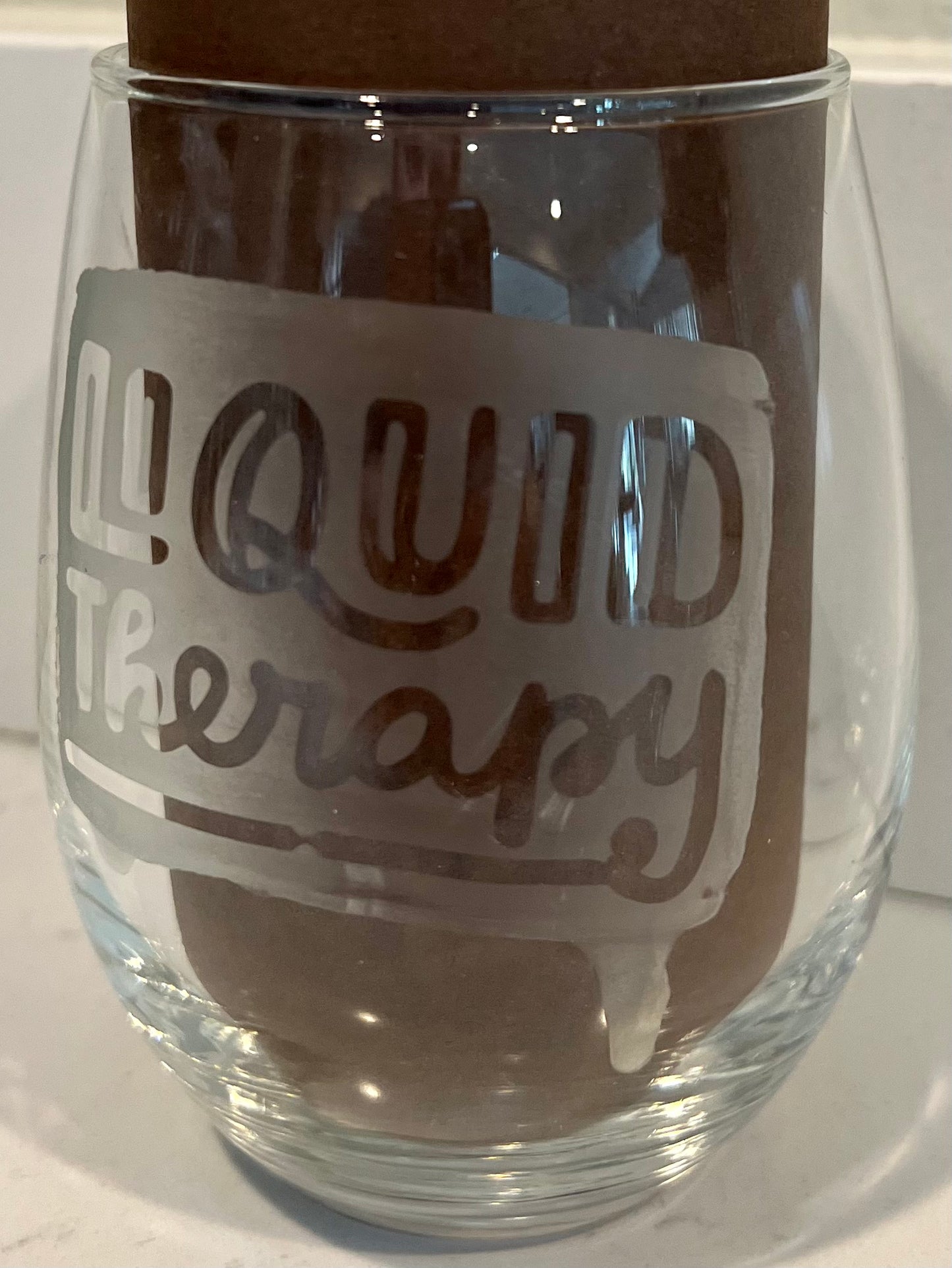 Liquid Therapy etched wine glass