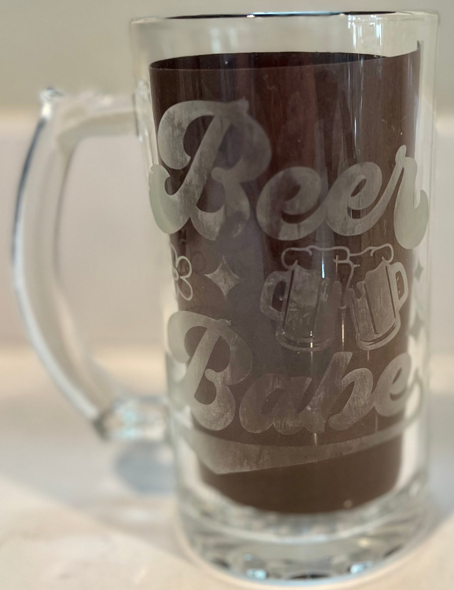 Beer Babe glass etched beer mug