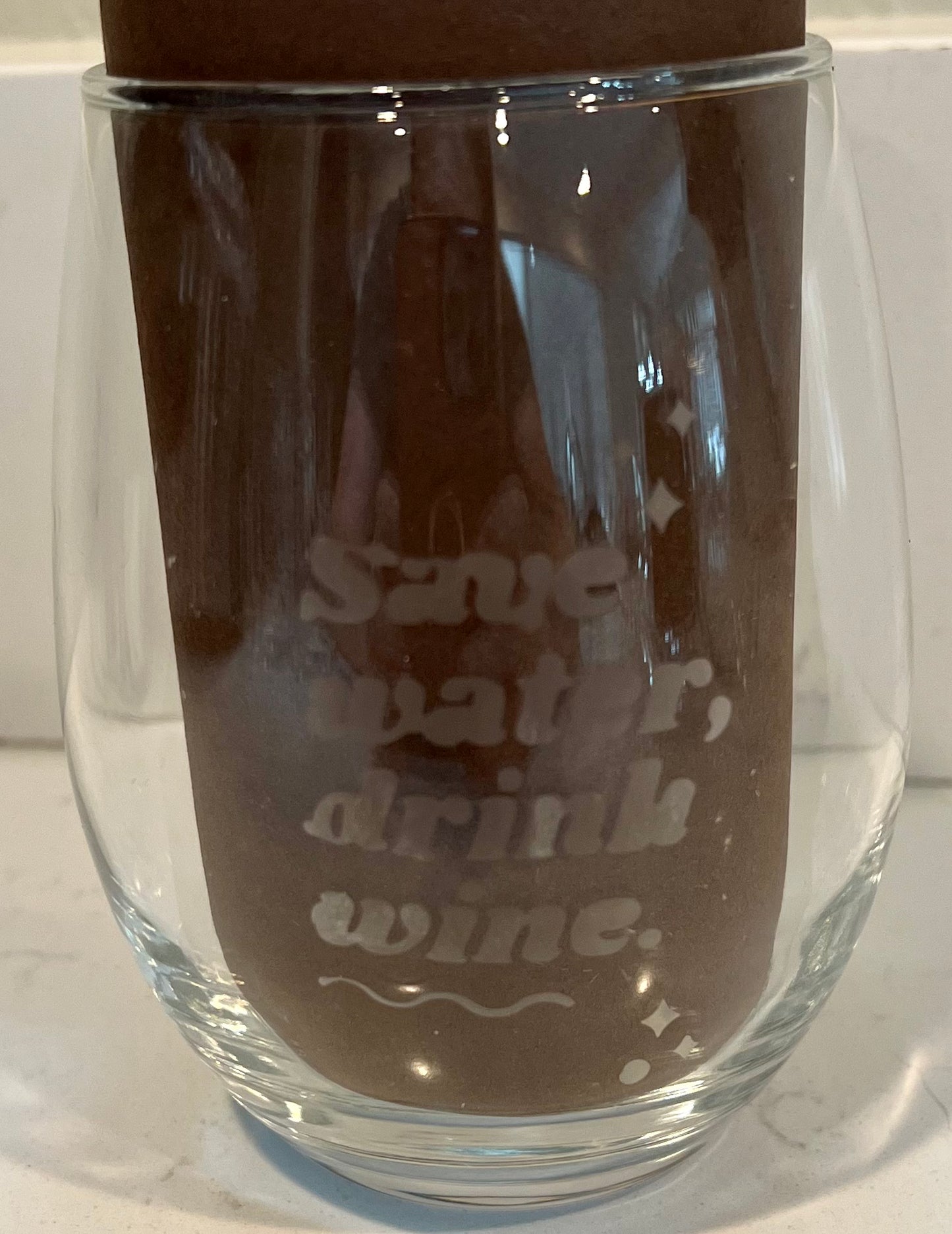 Save Water Drink Wine etched wine glass