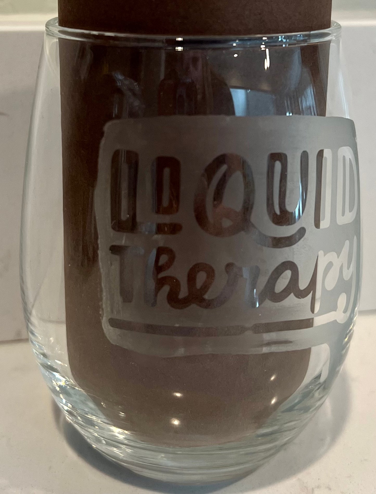 Liquid Therapy etched wine glass