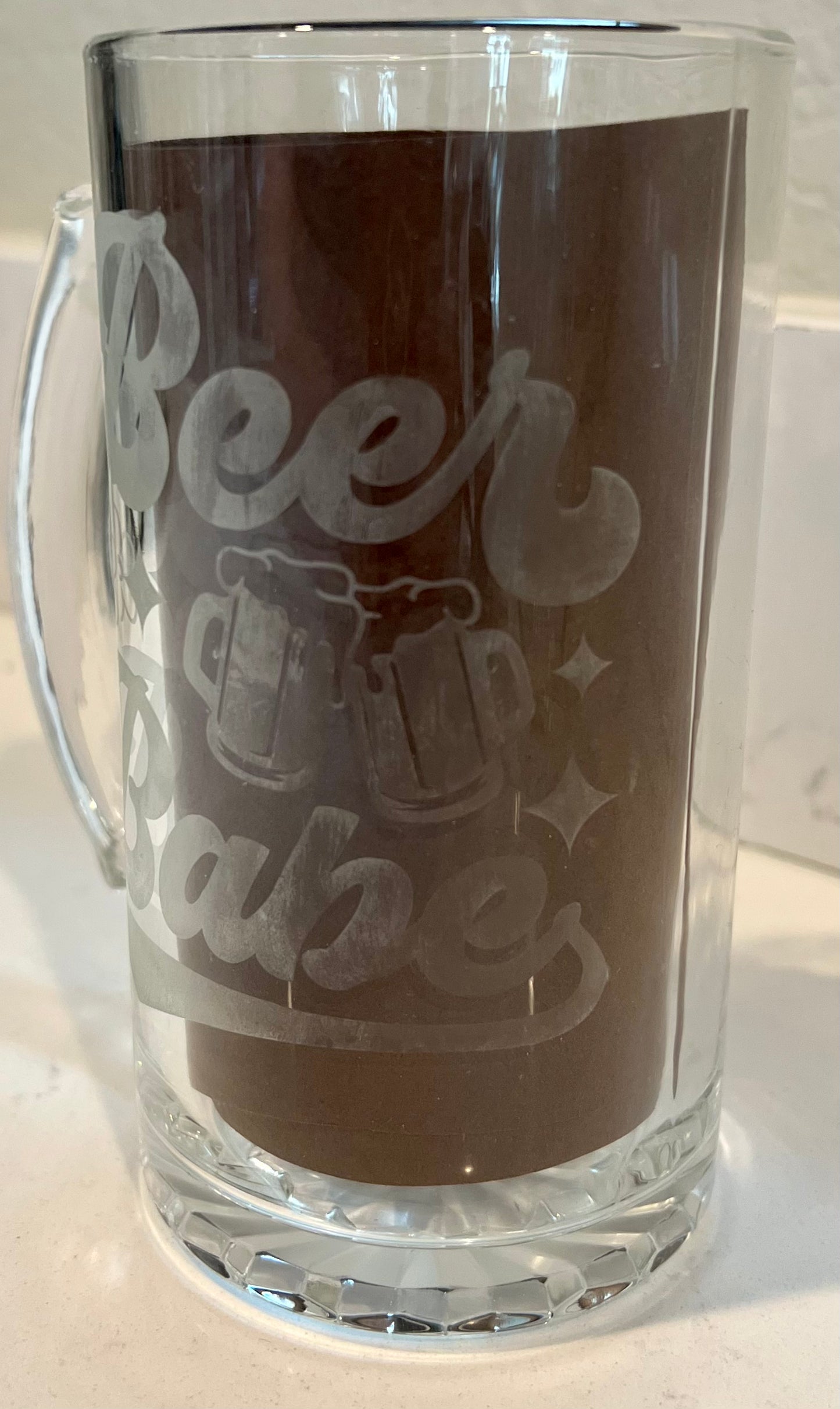 Beer Babe glass etched beer mug