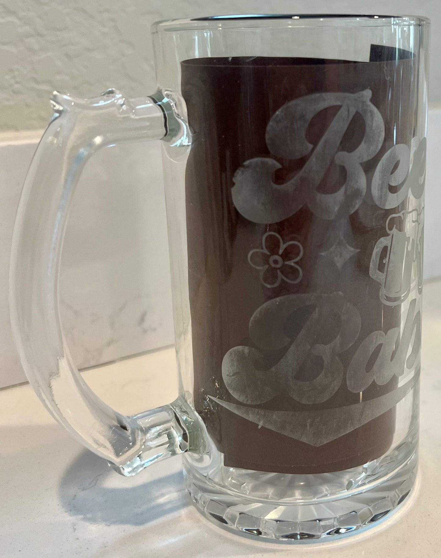 Beer Babe glass etched beer mug