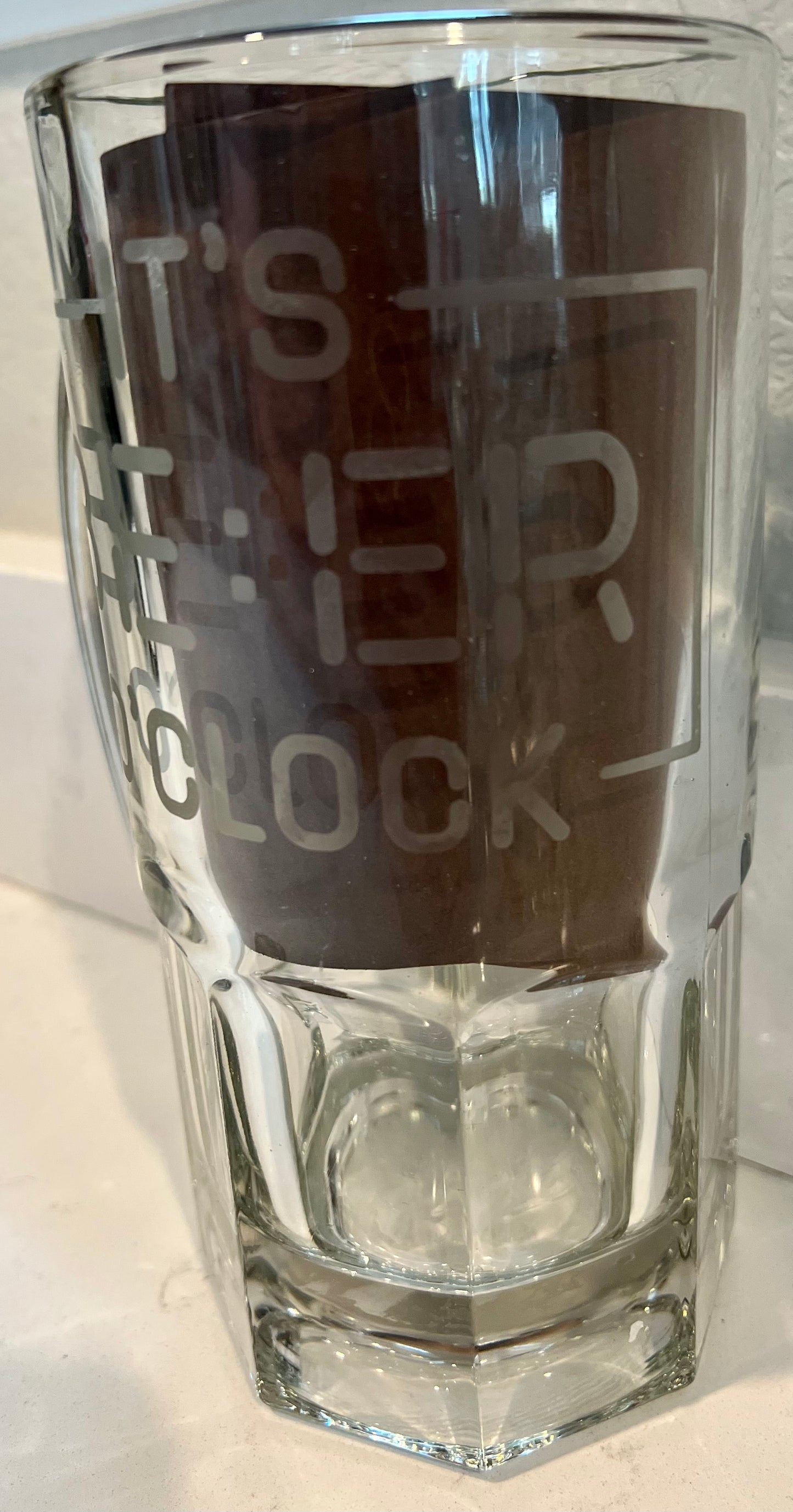 Large glass etched beer mug it’s beer o’clock