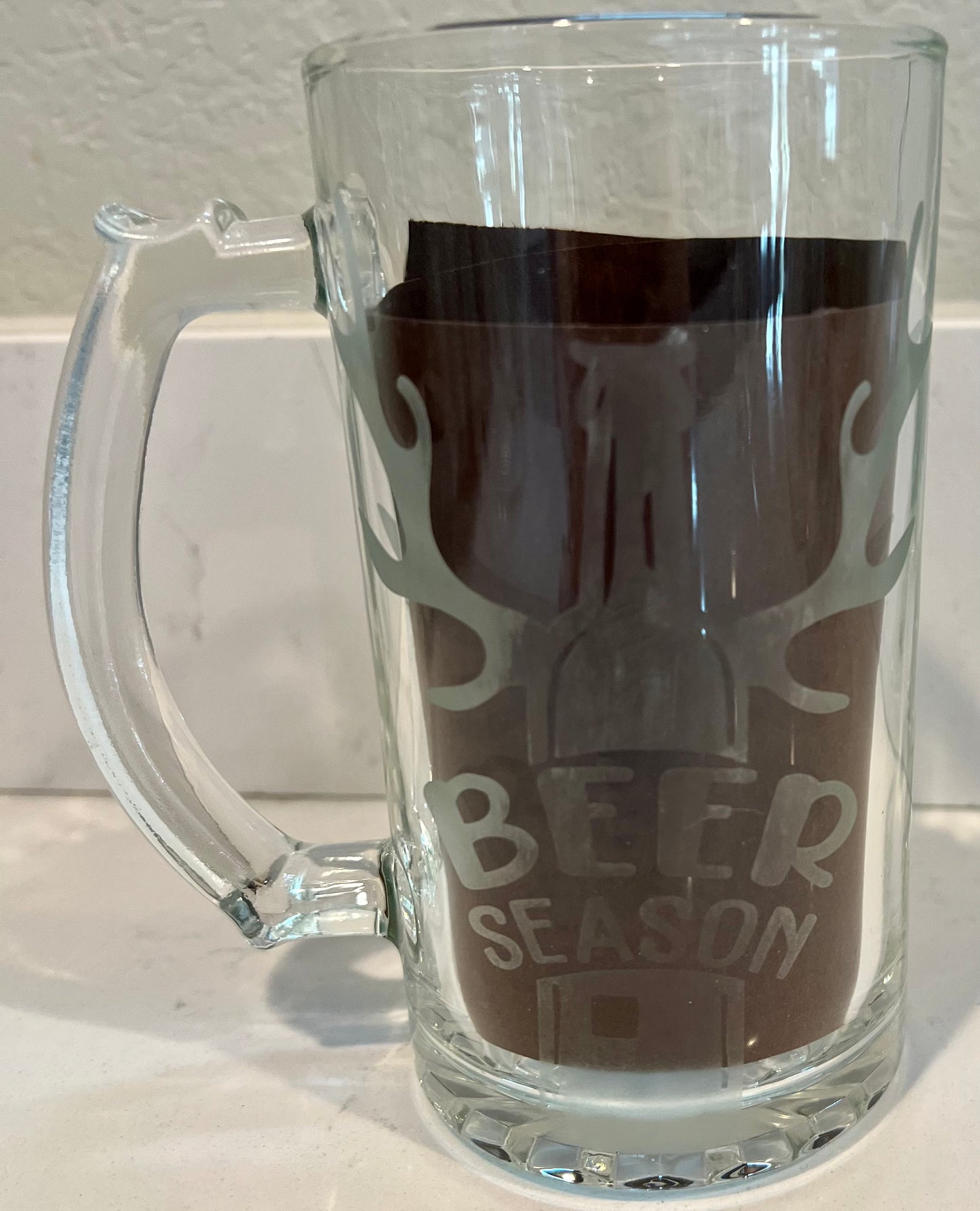 Beer Season etched glass beer mug