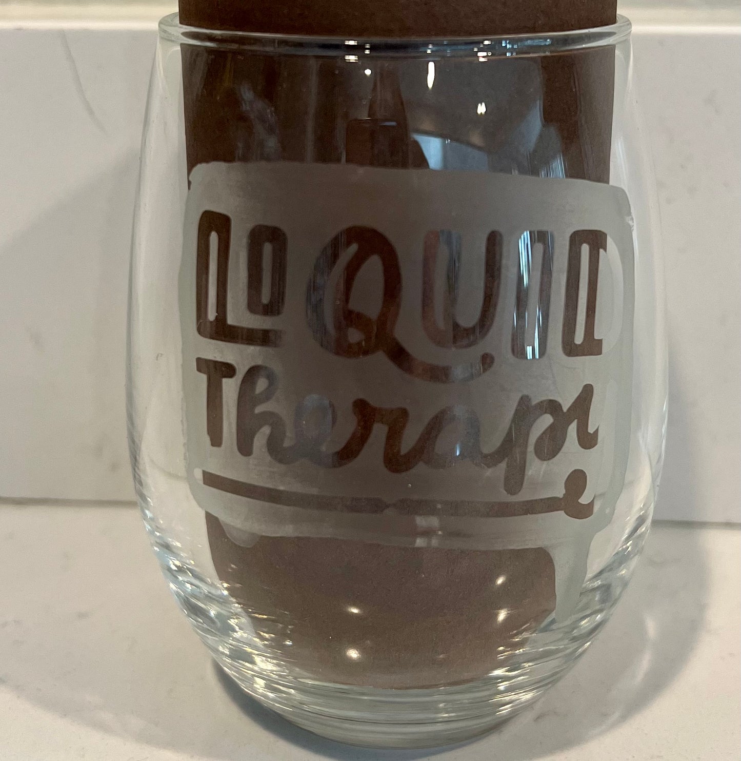 Liquid Therapy etched wine glass