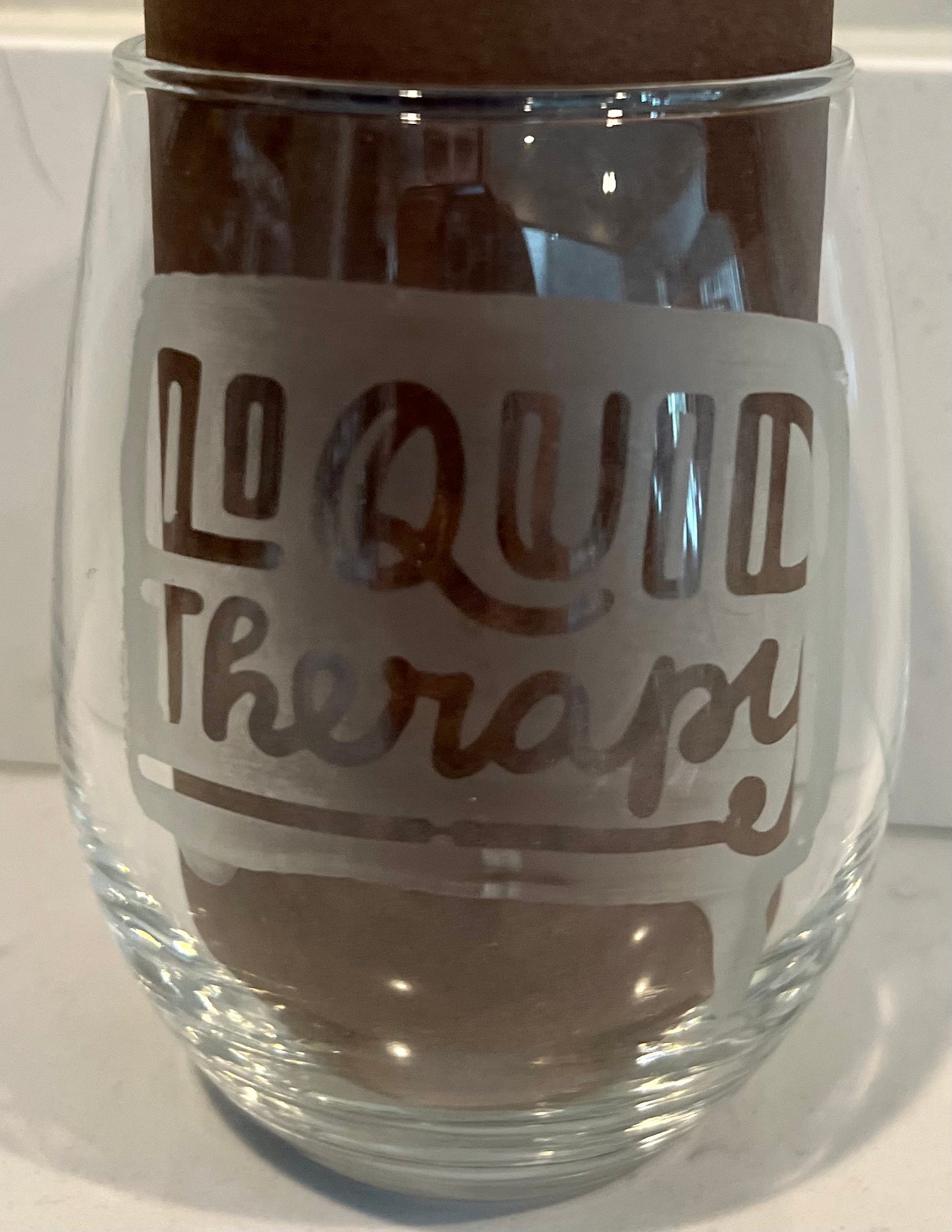 Liquid Therapy etched wine glass