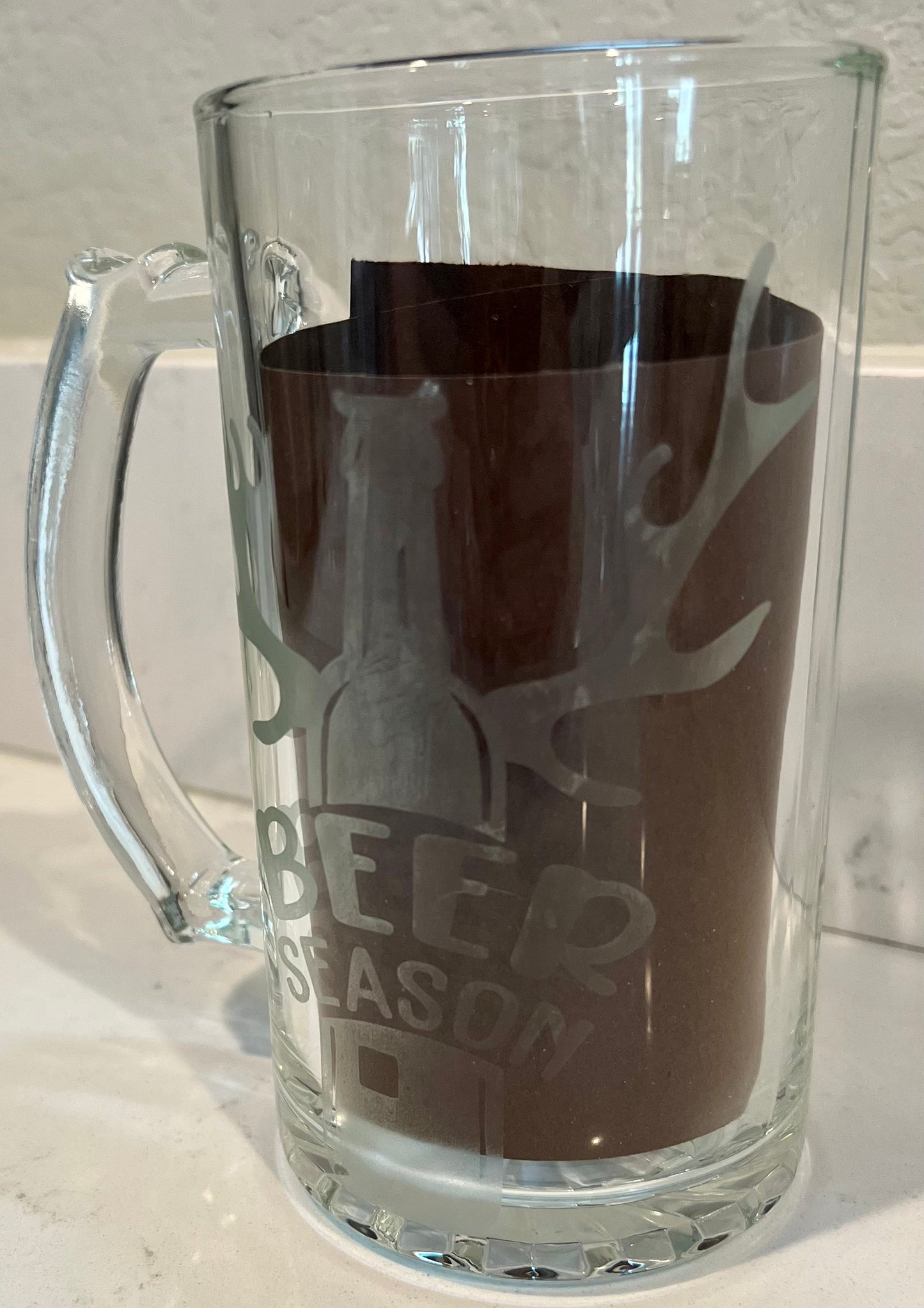 Beer Season etched glass beer mug